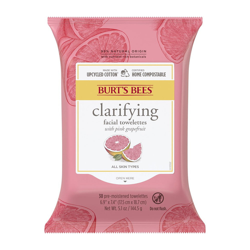 Burts Bees Grapefruit Facial Wipes for Normal to Oily Skin, 30 Ct